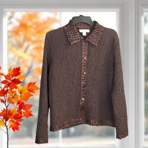 Rafael (Vintage?)Brown Scrunchy Popcorn Stretch Button Blouse Shirt Women Medium